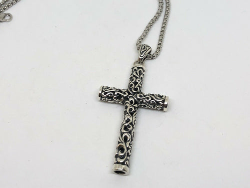 925 Silver Vintage Hallmarked Embossed Cross Necklace Pendant