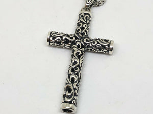 925 Silver Vintage Hallmarked Embossed Cross Necklace Pendant