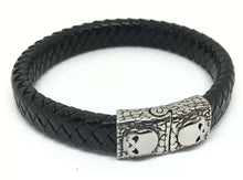 Load image into Gallery viewer, Mens or Ladies Leather Wristband Bracelet Bangle Cuff Stainless Steel Skull Clasp