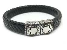 Load image into Gallery viewer, Mens or Ladies Leather Wristband Bracelet Bangle Cuff Stainless Steel Skull Clasp