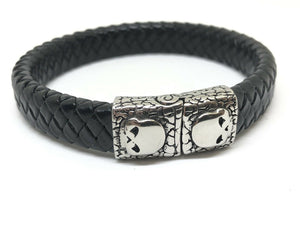 Mens or Ladies Leather Wristband Bracelet Bangle Cuff Stainless Steel Skull Clasp