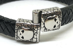 Mens or Ladies Leather Wristband Bracelet Bangle Cuff Stainless Steel Skull Clasp