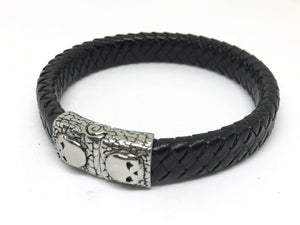 Mens or Ladies Leather Wristband Bracelet Bangle Cuff Stainless Steel Skull Clasp