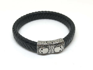 Mens or Ladies Leather Wristband Bracelet Bangle Cuff Stainless Steel Skull Clasp