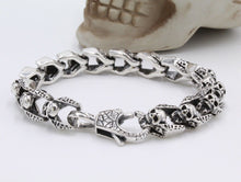 Load image into Gallery viewer, 925 Sterling Silver Skull Link Gothic Biker Bracelet Hallmarked