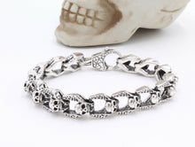 Load image into Gallery viewer, 925 Sterling Silver Skull Link Gothic Biker Bracelet Hallmarked