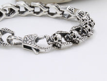 Load image into Gallery viewer, 925 Sterling Silver Skull Link Gothic Biker Bracelet Hallmarked