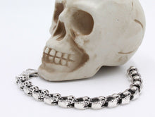 Load image into Gallery viewer, 925 Sterling Silver Skull Link Gothic Biker Bracelet Hallmarked