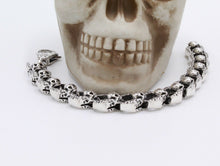 Load image into Gallery viewer, 925 Sterling Silver Skull Link Gothic Biker Bracelet Hallmarked