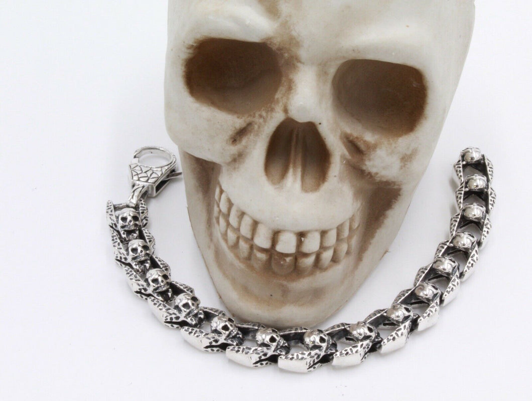 925 Sterling Silver Skull Link Gothic Biker Bracelet Hallmarked