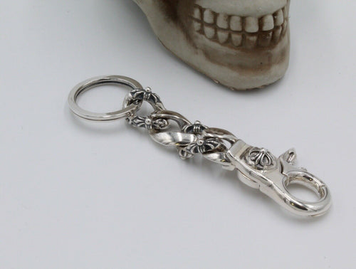 Solid 925 Silver Fleur De Lys Keyring Keychain Hallmarked