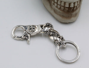 Solid 925 Silver Fleur De Lys Keyring Keychain Hallmarked