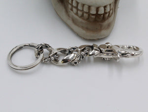 Solid 925 Silver Fleur De Lys Keyring Keychain Hallmarked