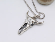 Load image into Gallery viewer, Large Hallmarked  925  Sterling Silver Bull Carcass Skull Pendant Necklace