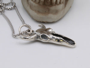 Large Hallmarked  925  Sterling Silver Bull Carcass Skull Pendant Necklace