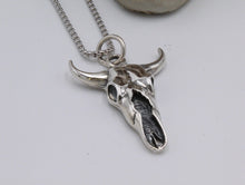 Load image into Gallery viewer, Large Hallmarked  925  Sterling Silver Bull Carcass Skull Pendant Necklace