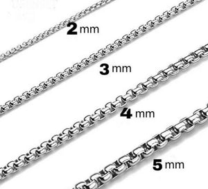 2mm 3mm 4mm 5mm Rolo Box Chain Lobster Clasp 316L Stainless Steel Necklace 60cm