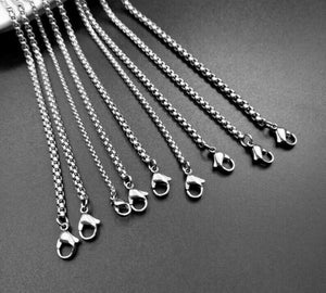 2mm 3mm 4mm 5mm Rolo Box Chain Lobster Clasp 316L Stainless Steel Necklace 60cm