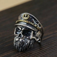 Load image into Gallery viewer, Hallmarked Sterling Silver 925 Bearded Captain Skull Ring