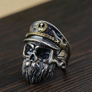 Hallmarked Sterling Silver 925 Bearded Captain Skull Ring