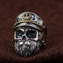 Load image into Gallery viewer, Hallmarked Sterling Silver 925 Bearded Captain Skull Ring