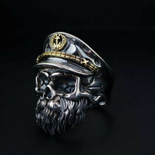 Load image into Gallery viewer, Hallmarked Sterling Silver 925 Bearded Captain Skull Ring