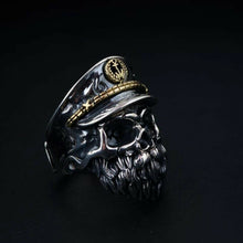 Load image into Gallery viewer, Hallmarked Sterling Silver 925 Bearded Captain Skull Ring