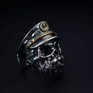 Hallmarked Sterling Silver 925 Bearded Captain Skull Ring