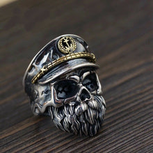 Load image into Gallery viewer, Hallmarked Sterling Silver 925 Bearded Captain Skull Ring