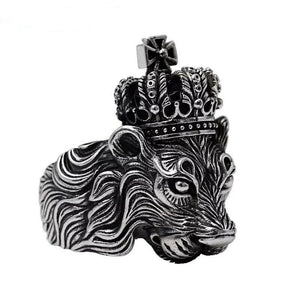 Hallmarked Mens Heavy Lion King Ring  925 Sterling Silver Biker Ring