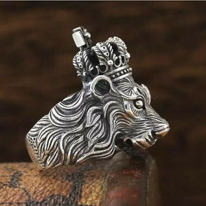 Hallmarked Mens Heavy Lion King Ring  925 Sterling Silver Biker Ring