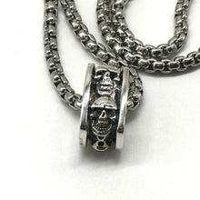 Load image into Gallery viewer, 925 Sterling Square Skull Pendant Necklace Hallmarked