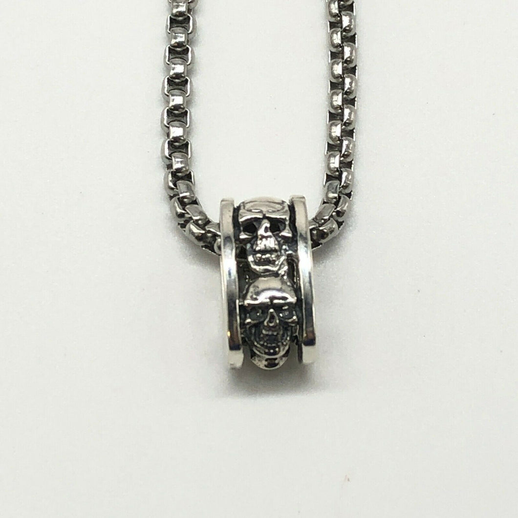 925 Sterling Square Skull Pendant Necklace Hallmarked