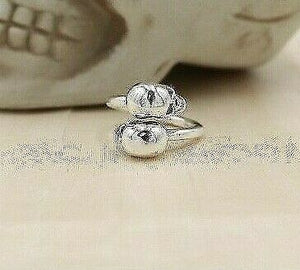 Solid 925 Hallmarked Sterling Silver Double Skull Resizeable Ring