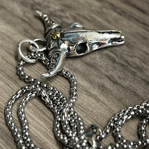 925 Silver Cow Bull Hallmarked Skull Pendant Necklace