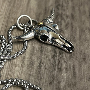 925 Silver Cow Bull Hallmarked Skull Pendant Necklace