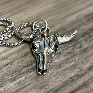 925 Silver Cow Bull Hallmarked Skull Pendant Necklace