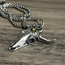 Load image into Gallery viewer, 925 Silver Cow Bull Hallmarked Skull Pendant Necklace