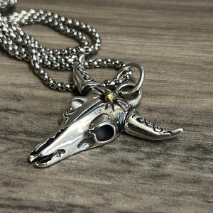 925 Silver Cow Bull Hallmarked Skull Pendant Necklace