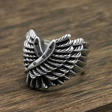 Load image into Gallery viewer, 925 Hallmarked Sterling Silver Adjustable Feather Wing Ring Black