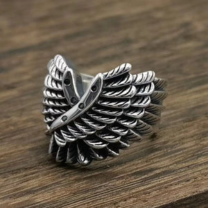 925 Hallmarked Sterling Silver Adjustable Feather Wing Ring Black