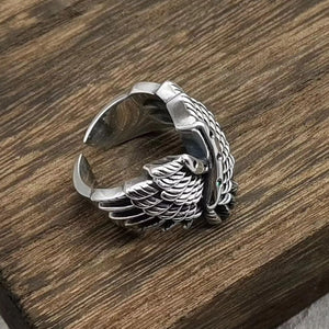 925 Hallmarked Sterling Silver Adjustable Feather Wing Ring Black