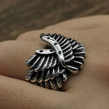 Load image into Gallery viewer, 925 Hallmarked Sterling Silver Adjustable Feather Wing Ring Black