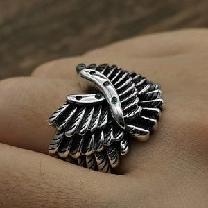 925 Hallmarked Sterling Silver Adjustable Feather Wing Ring Black