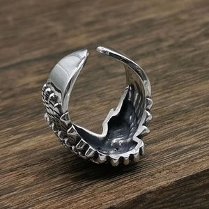 925 Hallmarked Sterling Silver Adjustable Feather Wing Ring Black