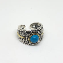 Load image into Gallery viewer, 925 Hallmarked Sterling Silver Aqua Blue Stone Feather Ring