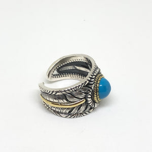 925 Hallmarked Sterling Silver Aqua Blue Stone Feather Ring