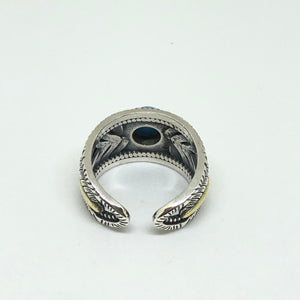 925 Hallmarked Sterling Silver Aqua Blue Stone Feather Ring