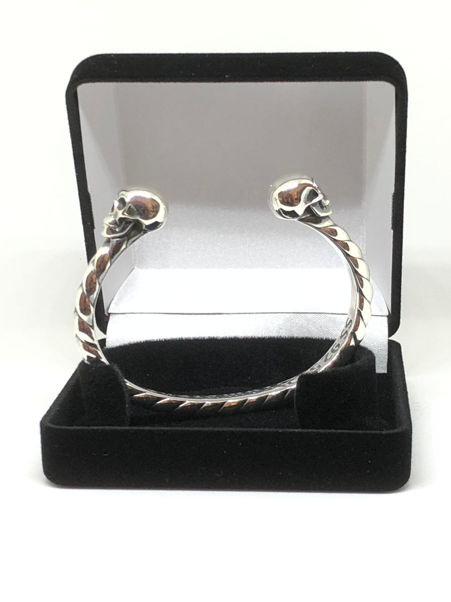 Solid Heavy 925 Hallmarked Sterling Silver Skull Bangle 73g – Skulls ...