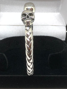 Solid Heavy 925 Hallmarked Sterling Silver Skull Bangle 73g